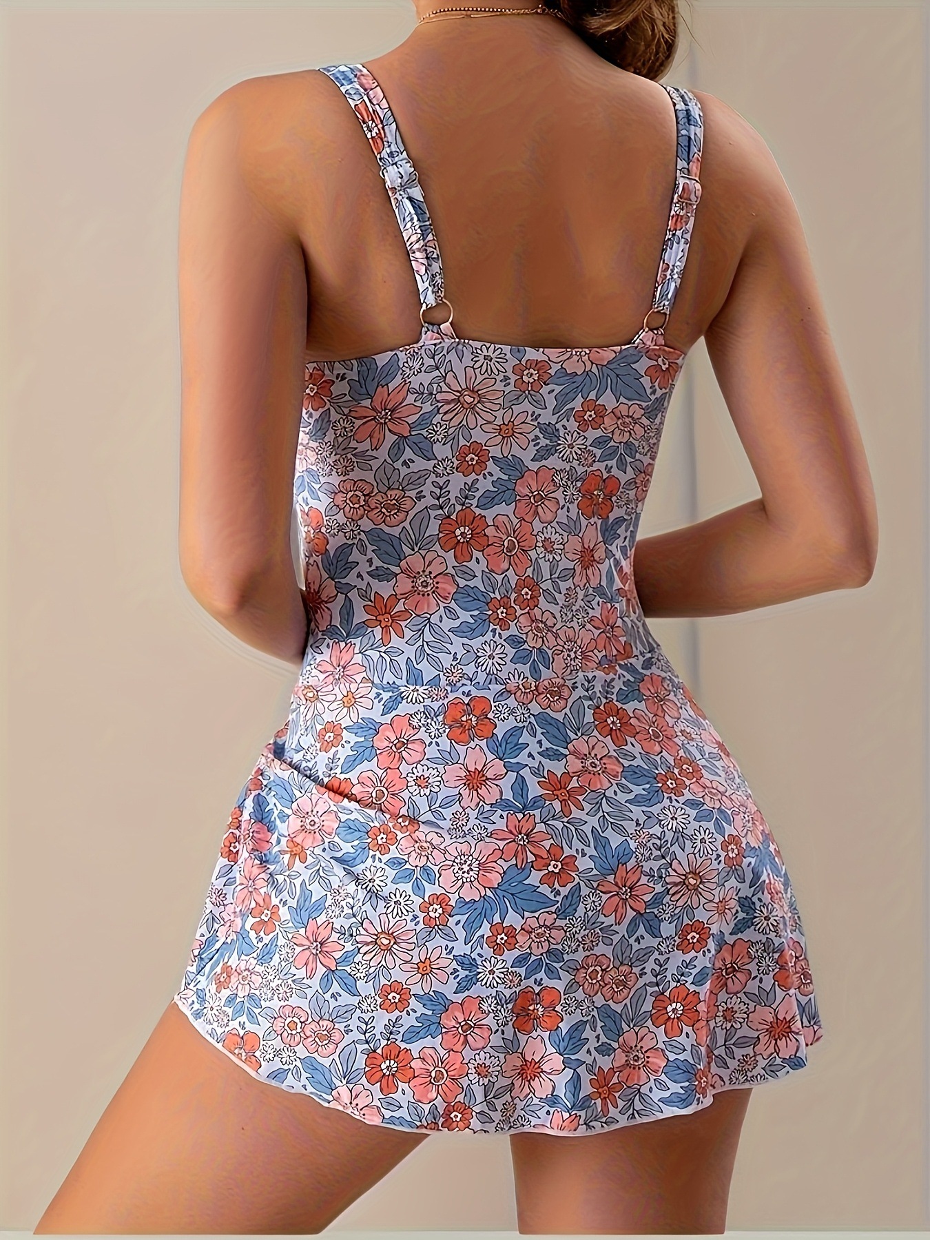 New Style One-Piece Floral Print Swimsuit With Skirt And Ties, Bikini, Aliexpress Amazon Tk345_ecoleips.com