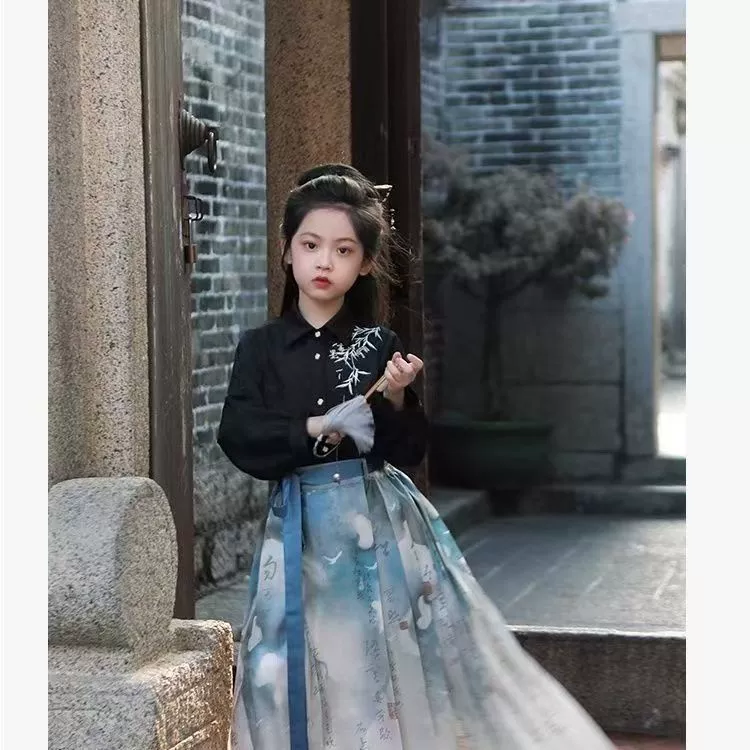 Китайский костюм Ханфу Тан в национальном стиле для девочек, 2024 г., новый детский китайский костюм для выступлений в древнем стиле Мамиан.