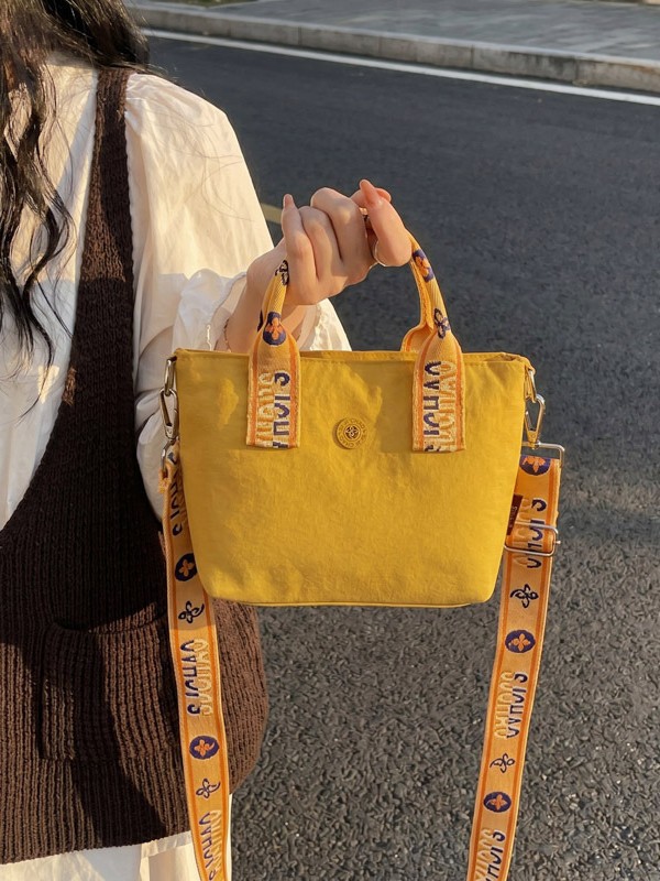 Tejido de nylon ligero de color contrapeso amplio diseño de correa de hombro portátil bolso de cubo de viaje diario de mujer bolsa de compras
