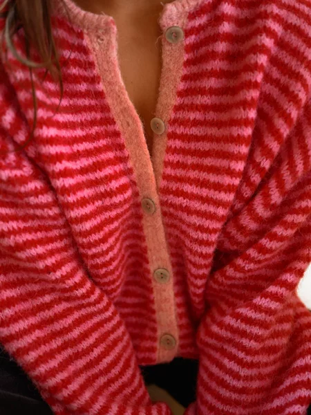 Autumn and Winter Hot-Selling Gentle Style Striped Knit Cardigan, Soft and Plush Autumn and Winter Top, Striped Knit Sweater Cardigan