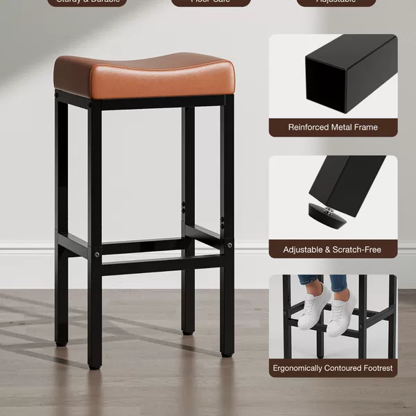 Bar KTV bar chair, bar stool, high stool, pure black retro saddle stool, PU leather bar stool with metal base