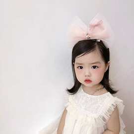 甜美公主头饰品粉色网纱发箍蝴蝶结田园风发夹立体顶夹