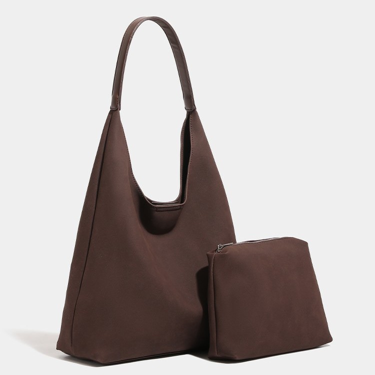 Túi tote da nubuck phong cách retro Hàn Quốc, dung tích lớn tiện lợi — Màu nâu sẫm, nhũ hương