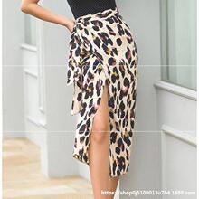 Skirts leopard print split tie wrap skirt