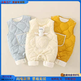 婴儿夹棉背带裤秋冬加厚新生儿宝宝棉裤棉冬季薄绒开裆裤子外穿无