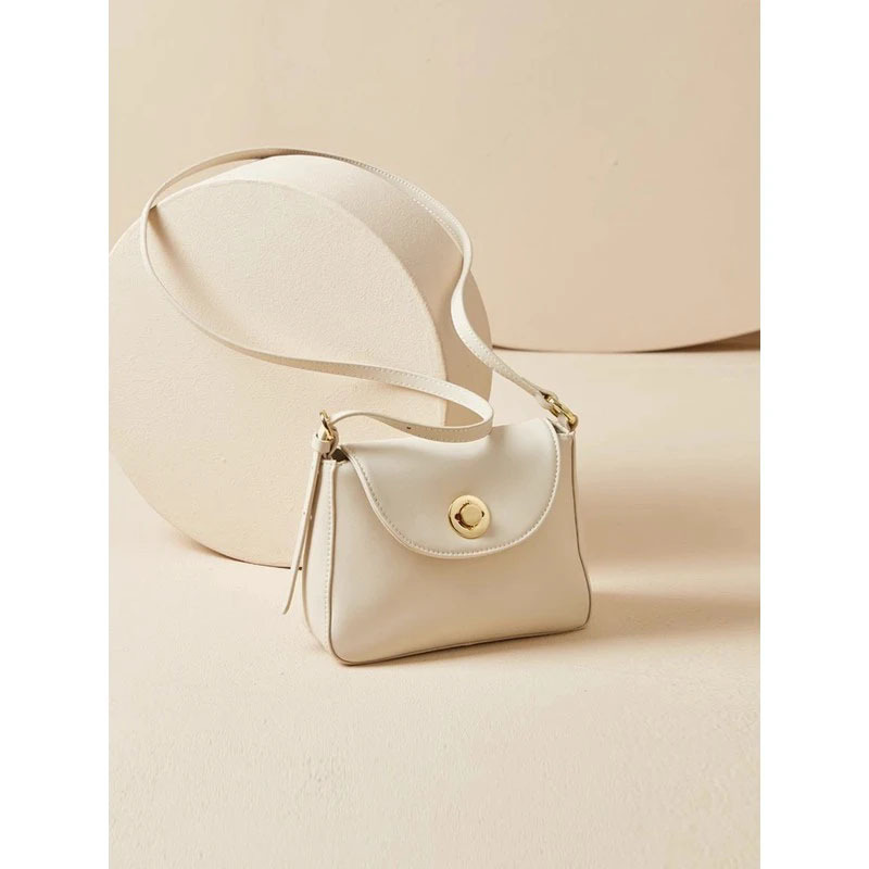Túi đeo chéo nữ da vân cá sấu phong cách mới, kiểu gối ôm sát nách, kích thước 19×7.5×14 cm — sữa cam