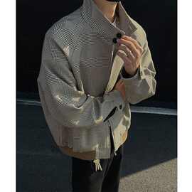 哈灵顿复古夹克千鸟格外套美式立领男春季潮牌高级感痞帅cleanfit