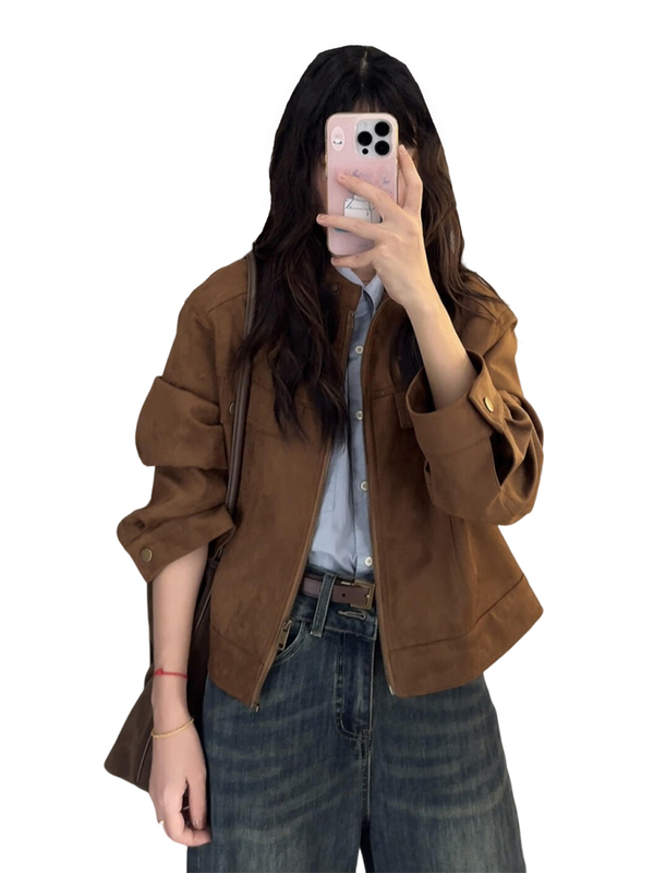 美拉德复古棕色夹克外套女春秋季2025新款早秋韩系小个子短款上衣|undefined