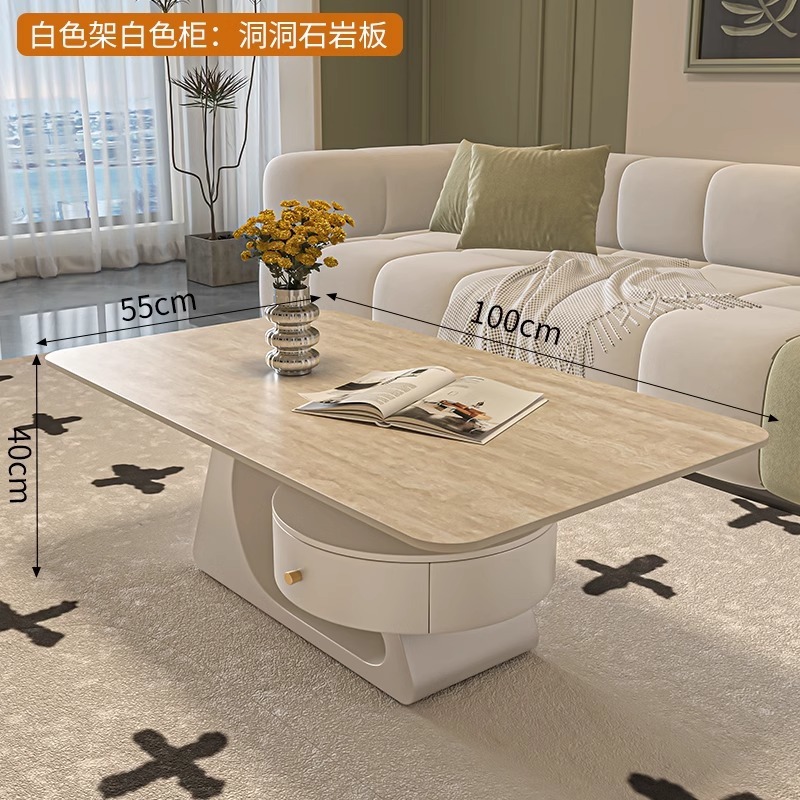 Crema rectangular madera tabla de mesa de mesa de roca lujoso moderno simple hogar pequeño sala de estar nueva mesa de alta calidad