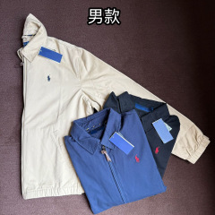 PL拉夫小马标经典复古老干部翻领夹克秋冬POLO休闲上衣拉链外套男