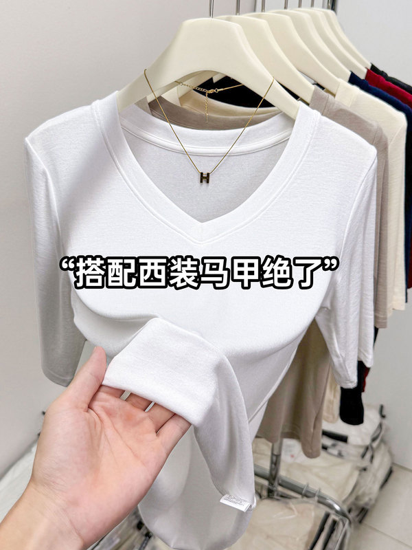精品羊绒五分袖V领设计感上衣2025秋季欧货爆款百搭修身正肩内搭|undefined