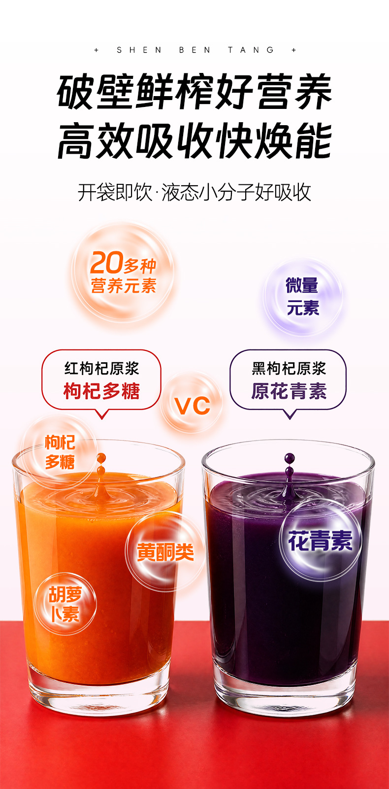 Goji Berry Juice Gift Box Red and Black Goji Concentrate Sachets Portable Wellness Drink key features