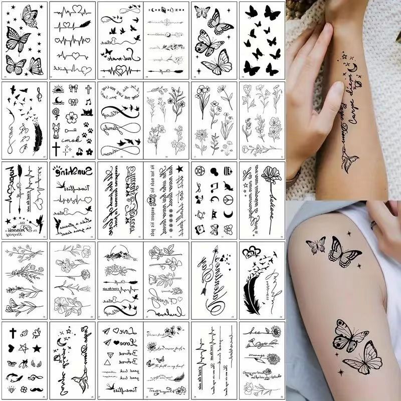 Cross-border New Style Small Fresh Tattoo Sticker Advanced Sense Plain Flower Letter English Rose Flower Tattoo Tattoo Sticker Cross-border New Style Small Fresh Tattoo Sticker Advanced Sense Plain Flower Letter English Rose Flower Tattoo Tattoo Sticker