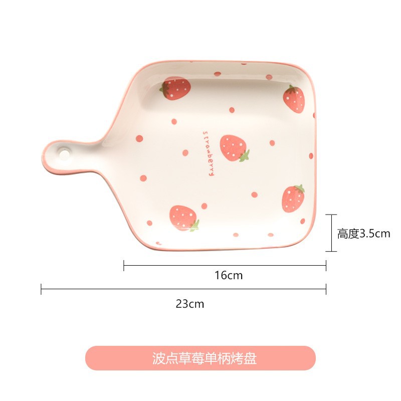 폴카 도트 딸기 싱글 핸들 플레이트