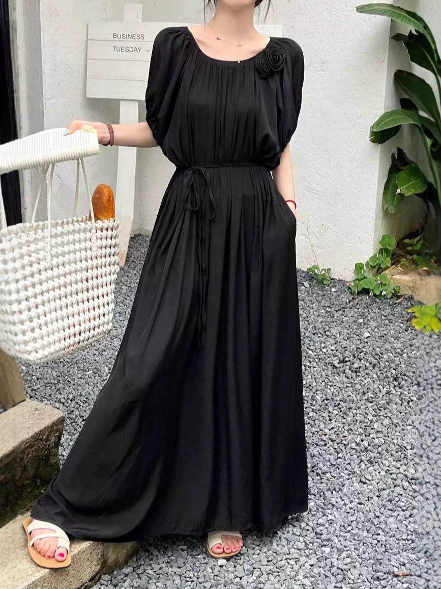 Ropa de mujer de talla grande transfronteriza europea y americana, vestido informal de algodón largo hasta la rodilla, holgado y cómodo, para verano, ropa de maternidad.