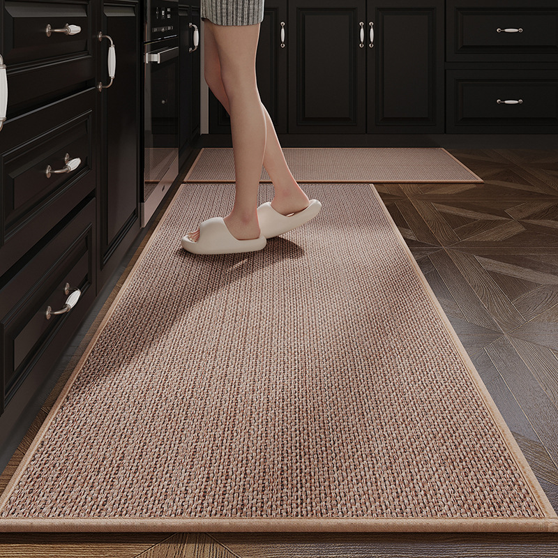 Color sólido alfombra de cocina minimalista resistente al desgaste alfombra de piso trenzada larga absorción de agua absorción de aceite gruesa almohadilla antisucia