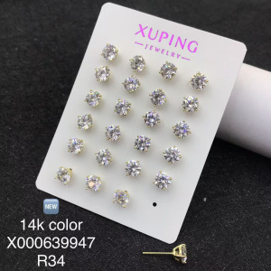 14k color plated 6mm four claws, 12 pairs per card