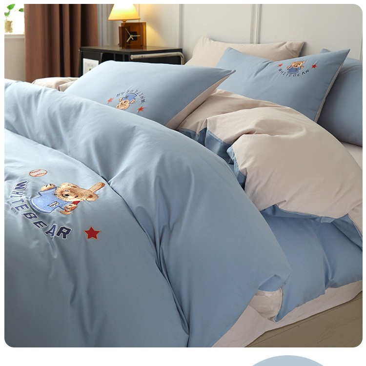 2025 nueva cama de algodón de dibujos animados de cuatro piezas funda de edredón de algodón sábana dormitorio juego de cama de tres piezas