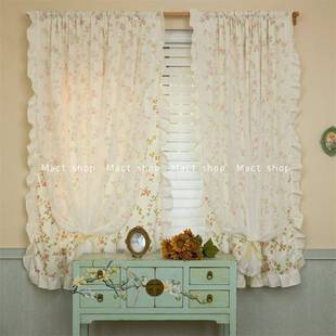 Bay Window Partition Curtain, Pastoral American Curtain, Country Short Curtain, Hong Kong Style Floral Cabinet Curtain, Double Layer Lace Door Curtain