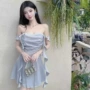 露背法式夏季缎面连衣裙