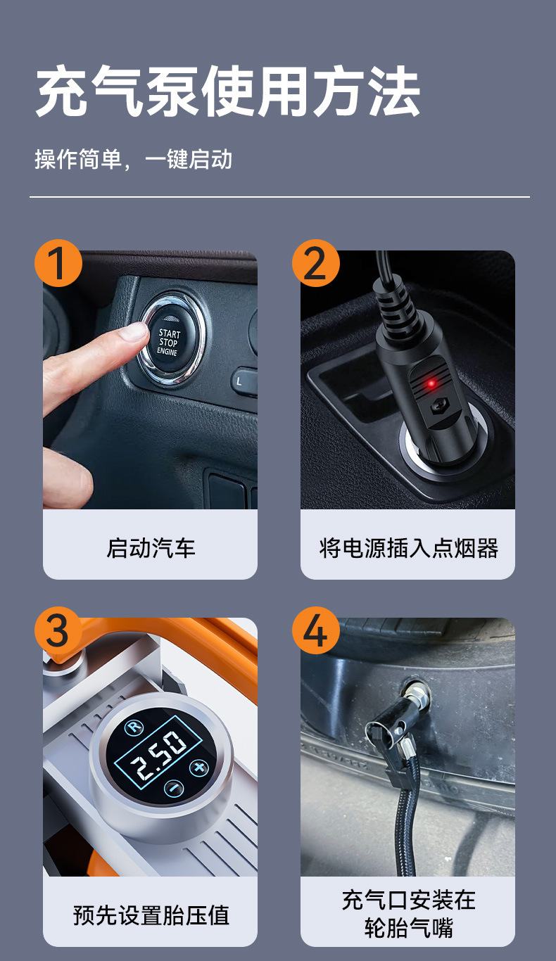 Car Air Pump Car Portable 12V Double-Cylinder High-Pressure Tire Air Pump High-Power Air Pump Air Pump