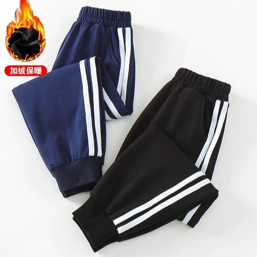 Толстые детские брюки на флисовой подкладке, спортивные штаны из флиса, спортивные штаны для мальчиков, осенне-зимний чистый хлопок, длинные брюки для девочек и детей старшего возраста.