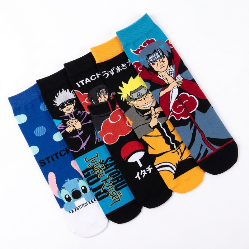 Manufacturer's four-season foreign trade mid-tube women's anime cartoon trendy socks, men's Naruto Amazon Stitch ins socks Manufacturer's four-season foreign trade mid-tube women's anime cartoon trendy socks, men's Naruto Amazon Stitch ins socks