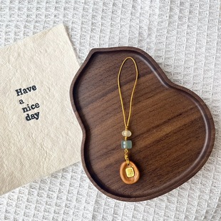 Original Barbie Sandalwood Rosewood Small Zaki Card Mobile Phone Chain National Style Niche Handmade Rope Mobile Phone Accessories