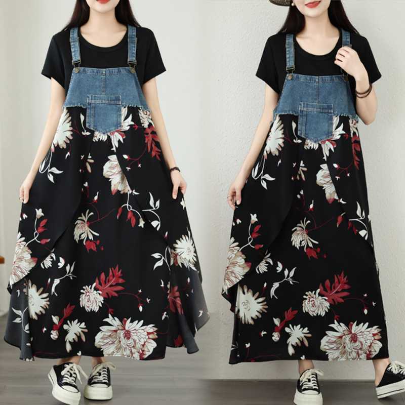 Summer shiffon denim suspenders