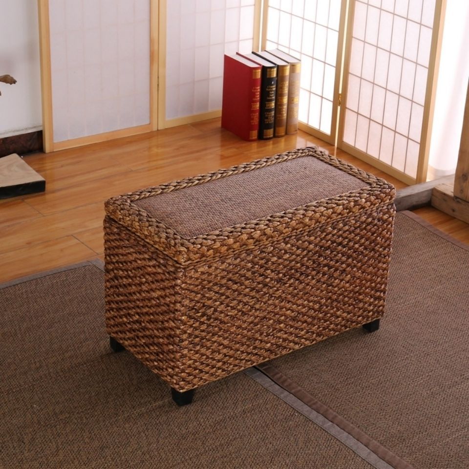 American style Rattan Storage stool Foyer Shoe changing stool End of the bed Shoes stool solid wood Arrangement Storage box Storage Chairs &amp; Stools