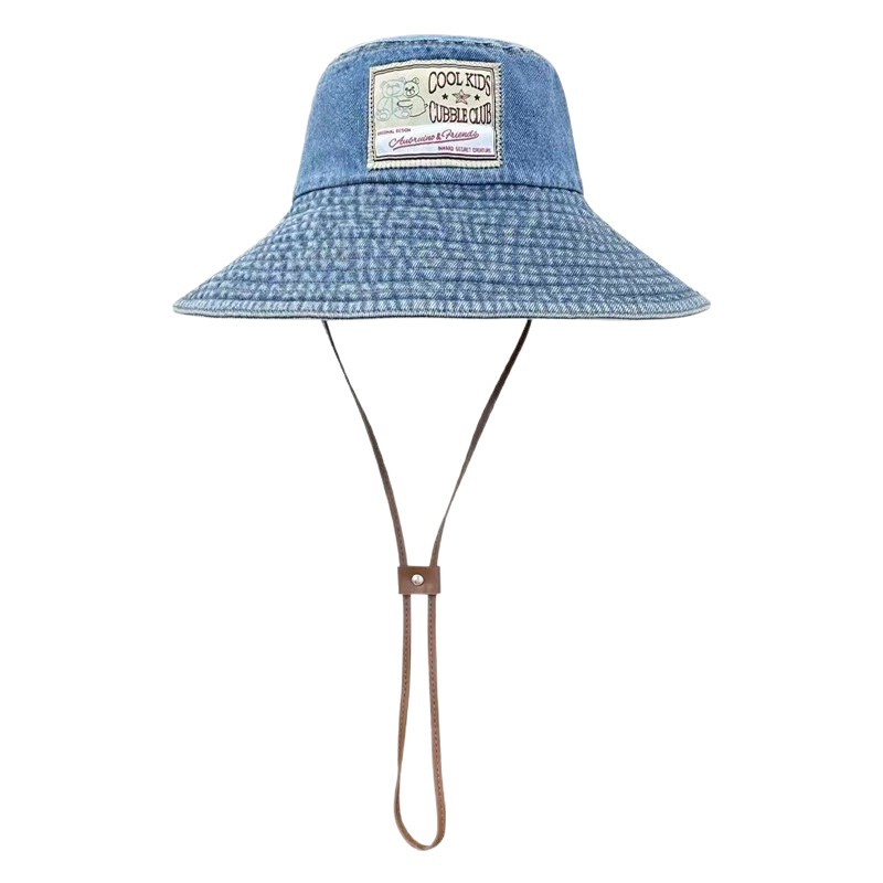 Vintage Washed Denim Bucket Hat For Women Japanese Style Patchwork_voghion.com