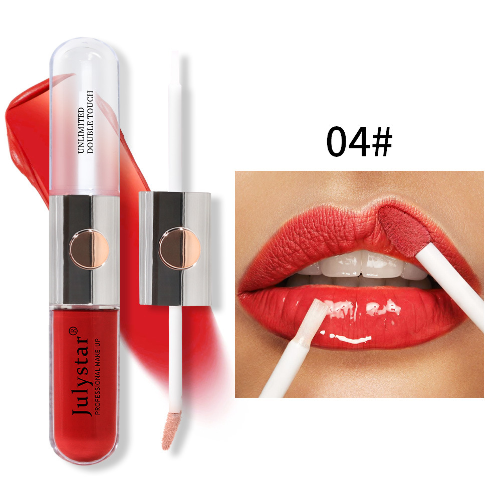 Julystar Beauty's double-head mirror lip gloss is easy to apply and does not fade or stick to a cup of water undefined