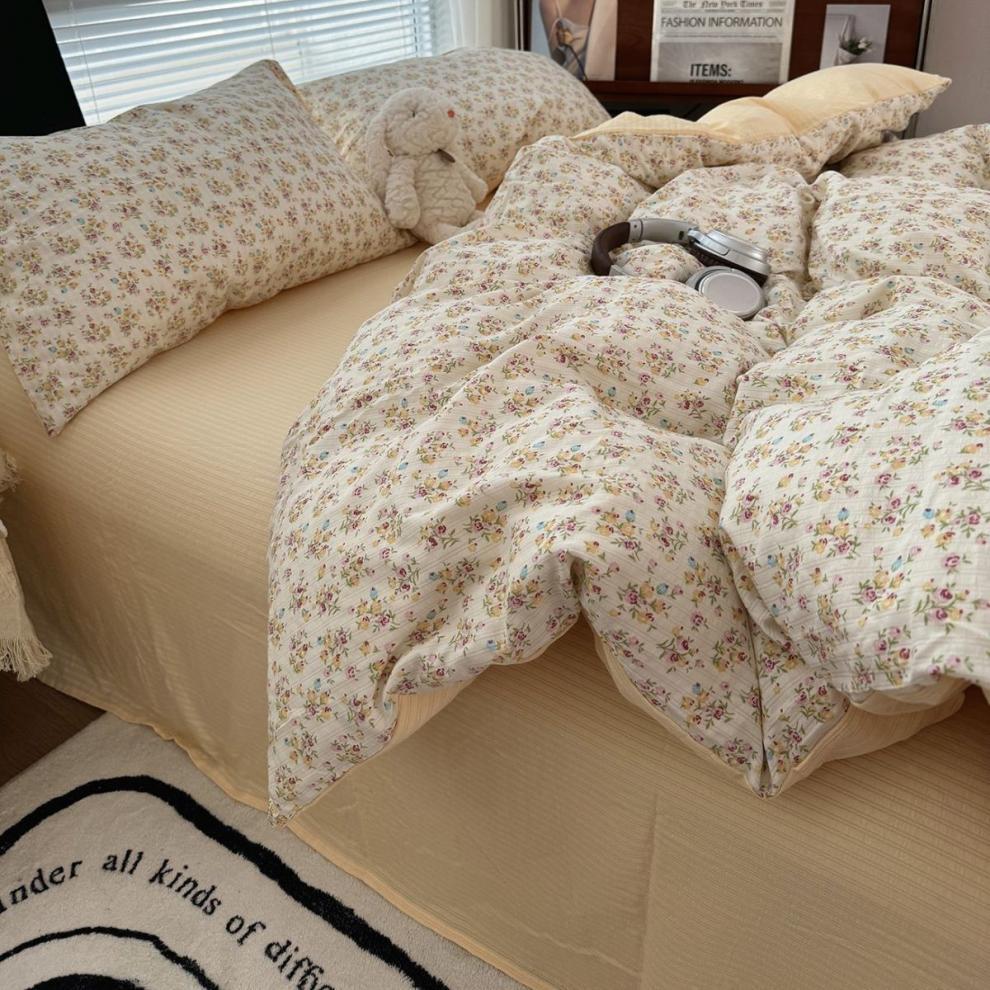 Floral Jacquard Double Layer Cotton Bedding Set For Bedroom_voghion.com