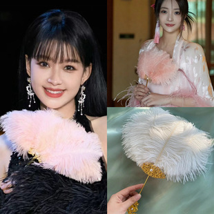 Ancient style ostrich feather fan Hanfu accessories stage performance dance fan children's fan photography Creative Group fan handheld fan