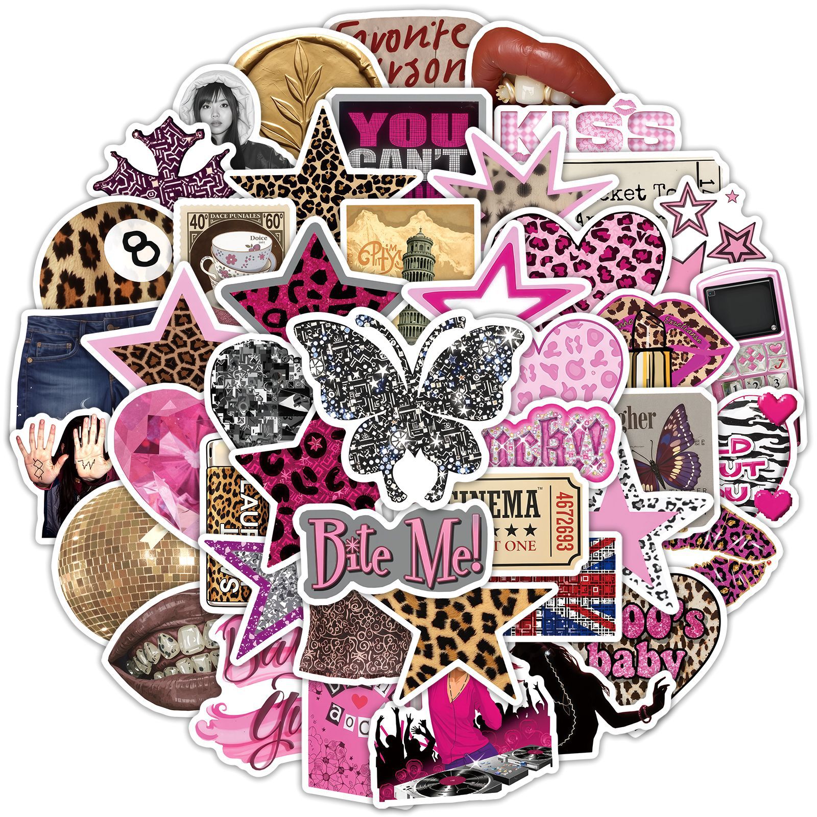 Cross-border 50-piece Y2K leopard print aesthetic graffiti sticker set for creative DIY luggage, notebook, and planner waterproof stickers