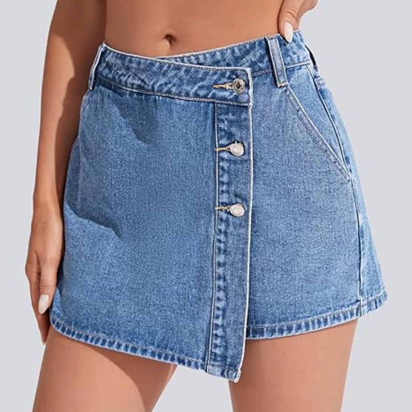 Denim Shorts Women Casual High Waisted Solid Button Up