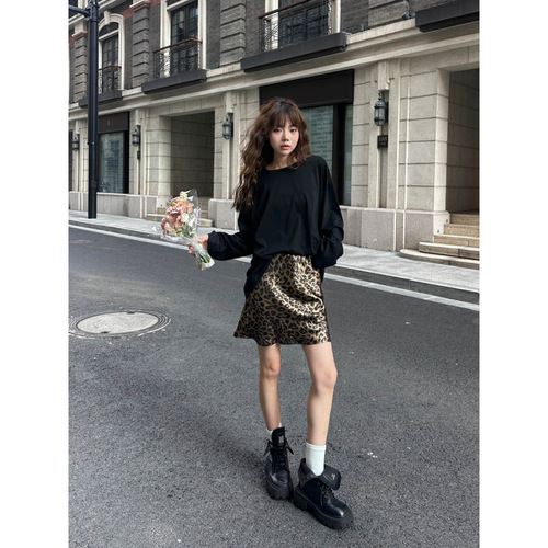 GAGD Luxury Satin Drapey Leopard Print Mini Skirt for Women — Gold-Embossed, Glossy Finish, Versatile, Slimming, and Leg-Lengthening Fishtail Half Skirt