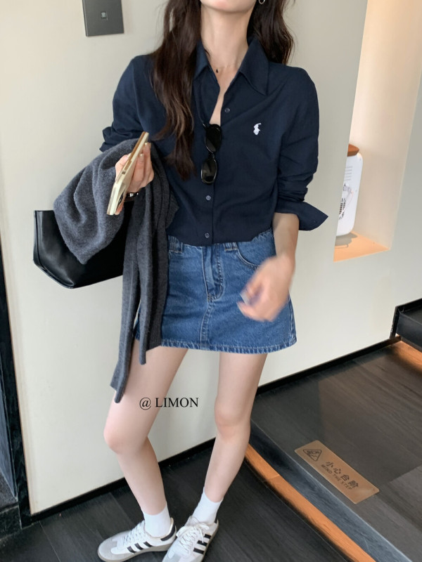 2025秋季简单时髦通勤刺绣复古条纹衬衫长袖休闲百搭宽松女|undefined