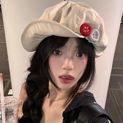 オリジナルデザインのレトロな日系綿麻八角帽子カラーフェルトボタン画家帽子非対称デザイン女性帽子