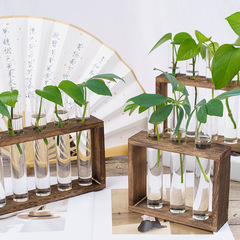 レトロ創意木架水培植物オフィス装飾品透明試験管花瓶清新ガラス花器