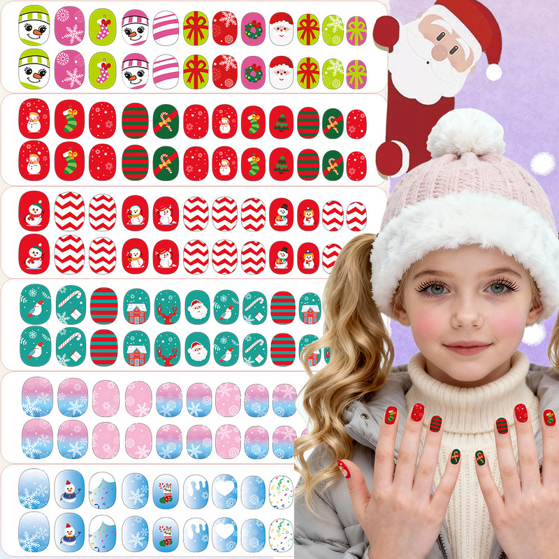 Foreign Trade Hot-Selling Christmas Creative Snowflake Kidsren's Nails Waterproof Removable Student Cartoon Cute Nails