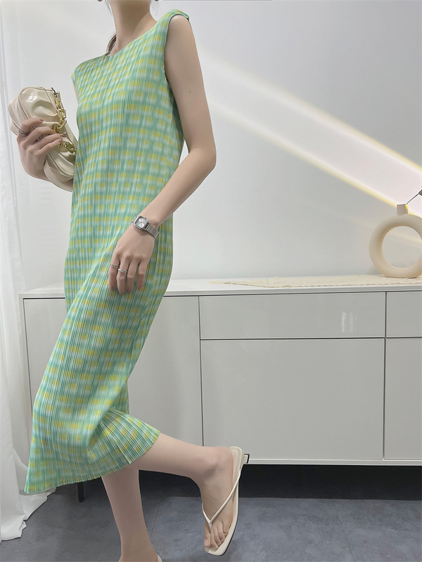 Pleated Dress Women's Digital Printing Summer Slim-fit Slimming Pleated Skirt Mid-length Pleated Skirt Women's Niche