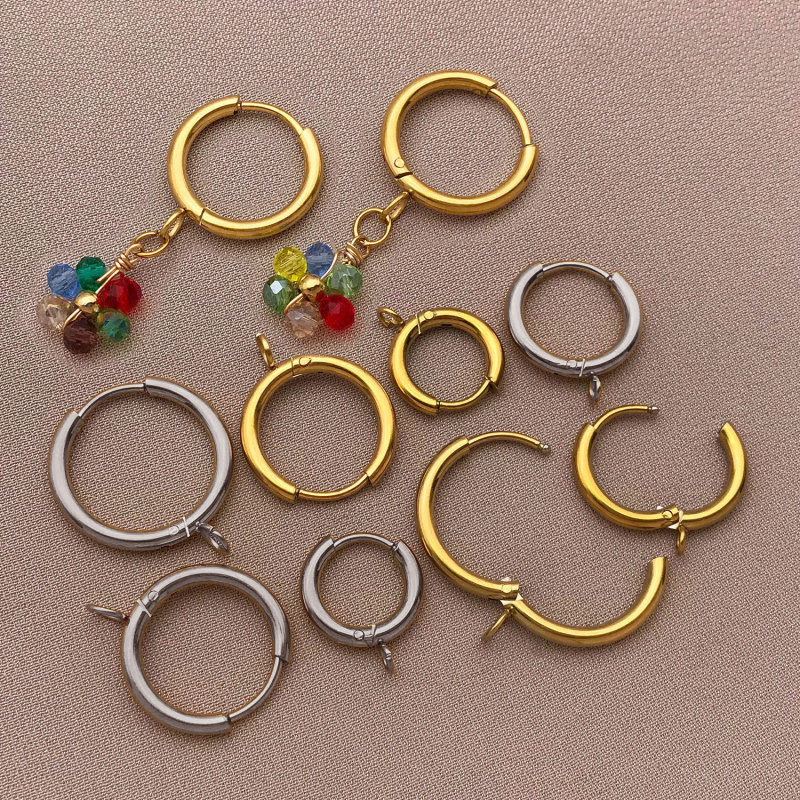 シンプルなステンレス鋼のイヤリングアクセサリー高色保持イヤリングラウンドクロスイヤリング手作り diy イヤリング材料卸売|undefined