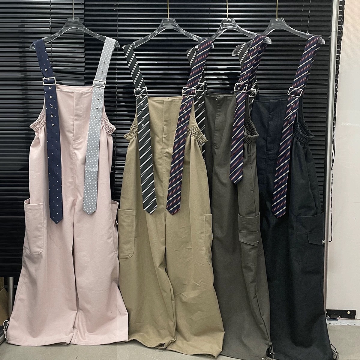 2026 New Style Tie-Decorated Overalls for Tall Women, Designer Workwear Pants, Wide-Leg Jumpsuit