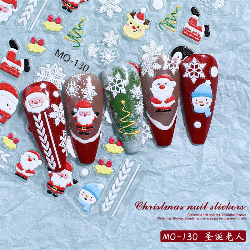 Nuevo Alivio de Navidad pegatinas de uñas árbol de Navidad copo de nieve Santa Claus impermeable pegatinas de uñas tridimensionales con adhesivo