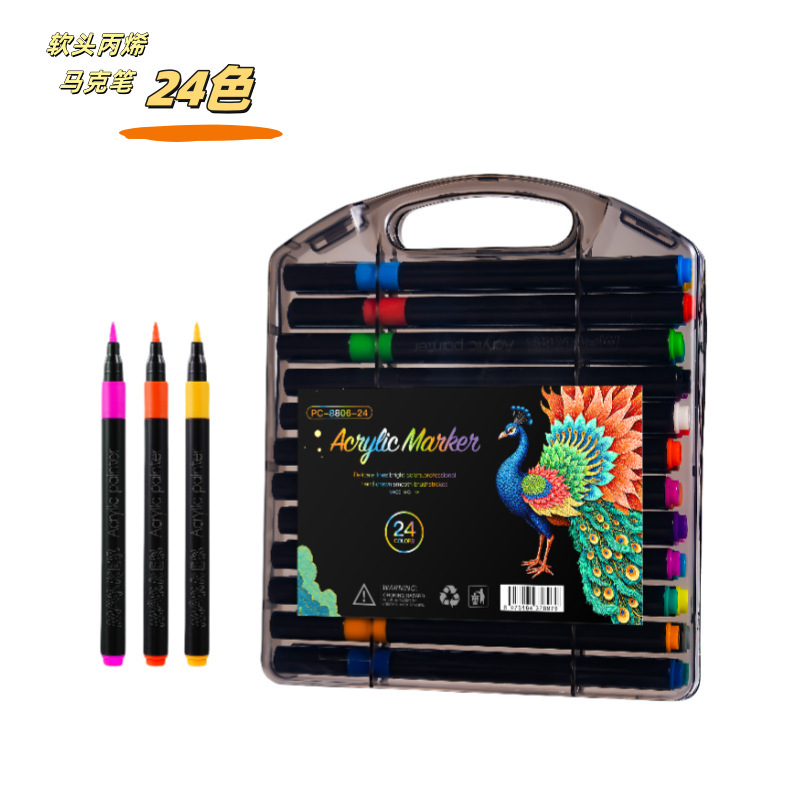 Caja negra acrílico rotulador pintura de cabeza suave estudiante acuarela pincel de pintura de arte suministros creativos para niños bolígrafo de graffiti