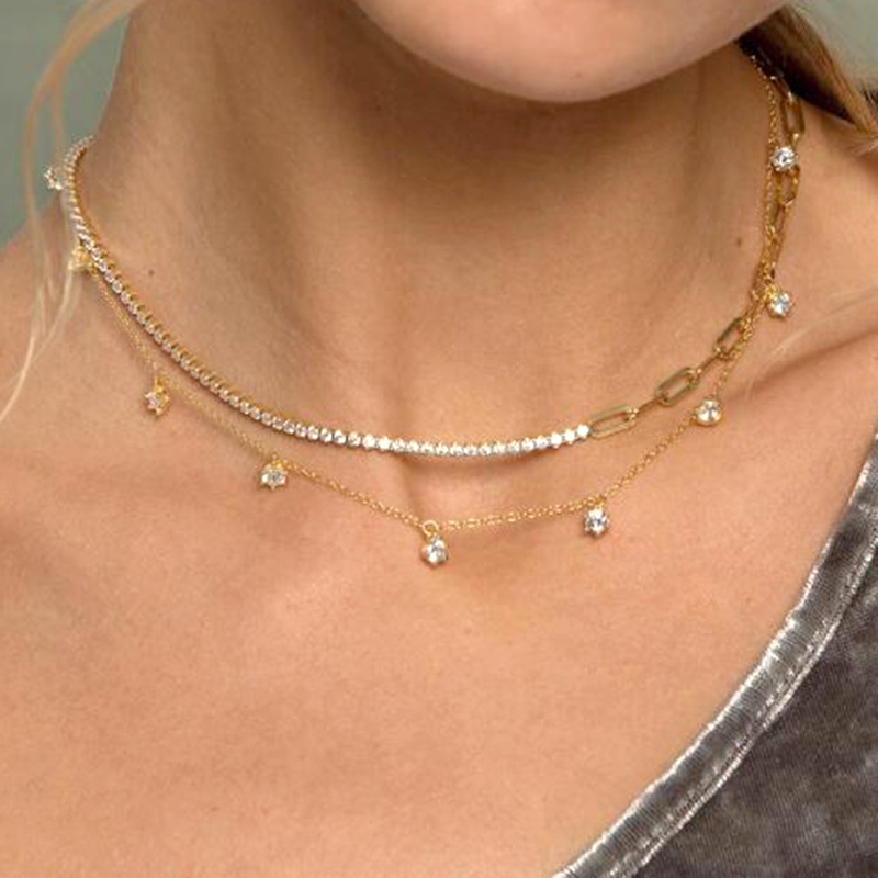 simple s925 silver micro-inlaid zircon necklace wholesale