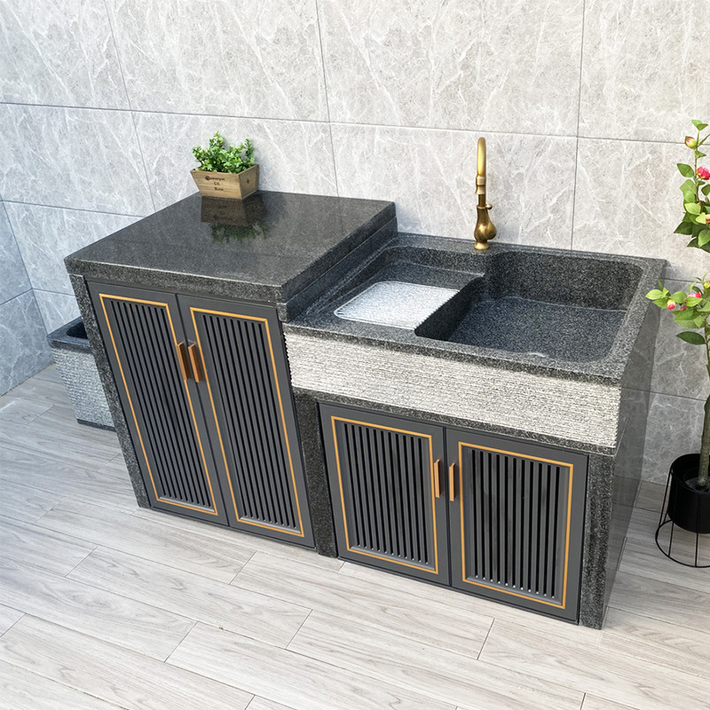 Marble Laundry Sink with Washing Machine Cabinet Outdoor Courtyard Wash Basin Sink Outdoor Natural Stone Balcony Sink