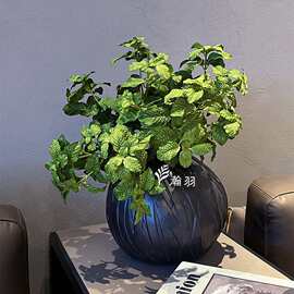 小枝绿叶植绒鼠尾草薄荷叶仿真绿植装饰室内道具婚礼婚庆布景绿植