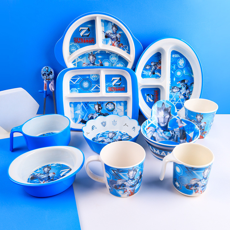 Ultraman Zeta Kidsren's Tableware for Boys and Girls Special Compartmented Dinner Plate Bowl Kindergarten Bowl Cup Set Ultraman Zeta Kidsren's Tableware for Boys and Girls Special Compartmented Dinner Plate Bowl Kindergarten Bowl Cup Set
